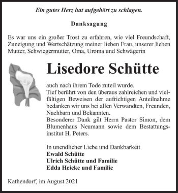 Traueranzeige von Lisedore Schütte  von Magdeburger Volksstimme