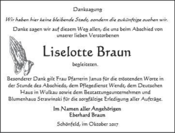 Traueranzeige von Liselotte Braun  von Magdeburger Volksstimme