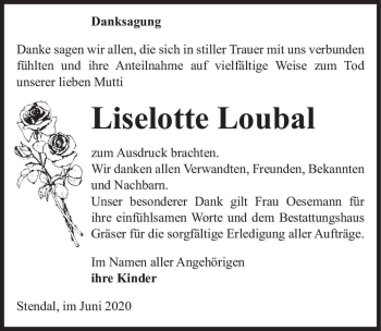 Traueranzeige von Liselotte Loubal  von Magdeburger Volksstimme