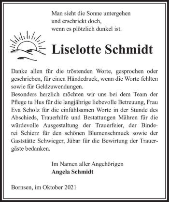 Traueranzeige von Liselotte Schmidt  von Magdeburger Volksstimme