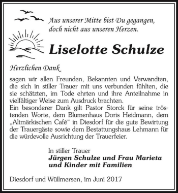 Traueranzeige von Liselotte Schulze  von Magdeburger Volksstimme