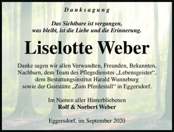 Traueranzeige von Liselotte Weber  von Magdeburger Volksstimme
