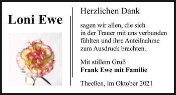 Traueranzeige von Loni Ewe  von Magdeburger Volksstimme