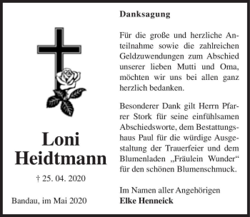 Traueranzeige von Loni Heidtmann  von Magdeburger Volksstimme