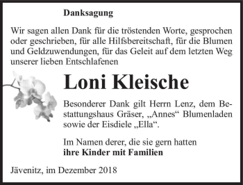 Traueranzeige von Loni Kleische  von Magdeburger Volksstimme