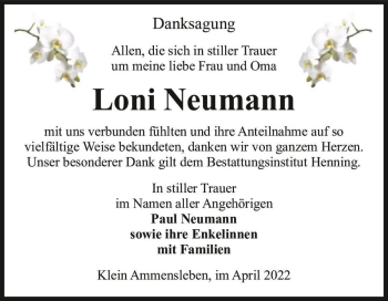 Traueranzeige von Loni Neumann  von Magdeburger Volksstimme