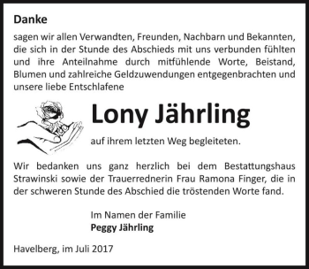 Traueranzeige von Lony Jährling  von Magdeburger Volksstimme