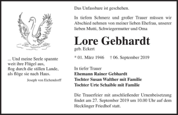 Traueranzeige von Lore Gebhardt (geb. Eckert)  von Magdeburger Volksstimme