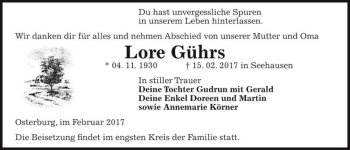 Traueranzeige von Lore Gührs  von Magdeburger Volksstimme