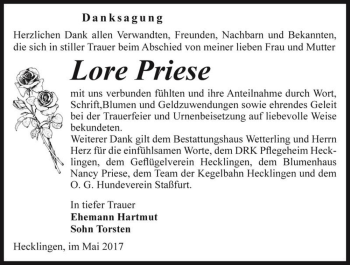 Traueranzeige von Lore Priese  von Magdeburger Volksstimme