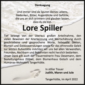 Traueranzeige von Lore Spiller  von Magdeburger Volksstimme