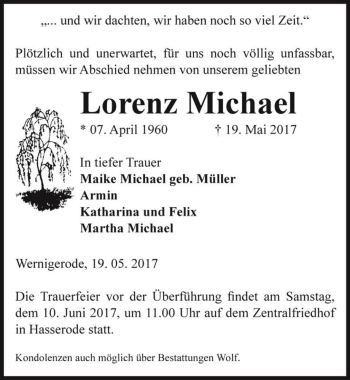 Traueranzeige von Lorenz Michael  von Magdeburger Volksstimme