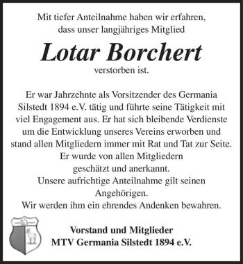 Traueranzeige von Lotar Borchert  von Magdeburger Volksstimme