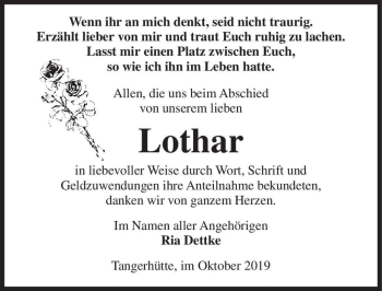 Traueranzeige von Lothar  von Magdeburger Volksstimme