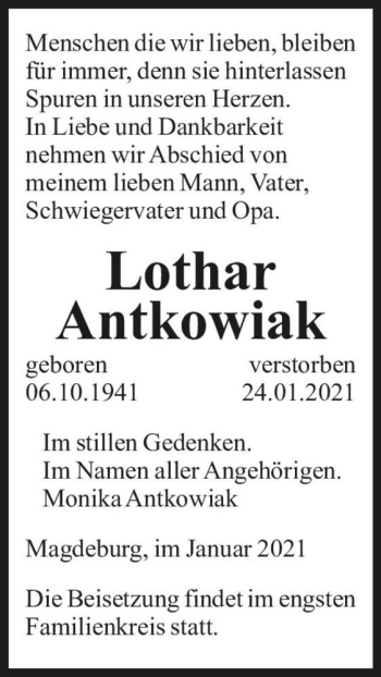 Traueranzeige von Lothar Antkowiak  von Magdeburger Volksstimme