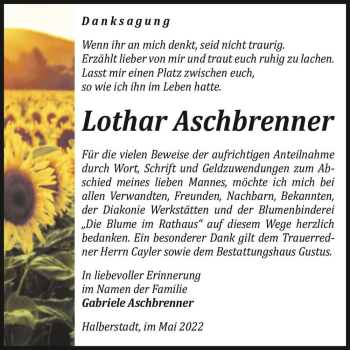 Traueranzeige von Lothar Aschbrenner  von Magdeburger Volksstimme