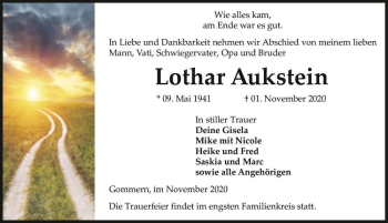 Traueranzeige von Lothar Aukstein  von Magdeburger Volksstimme
