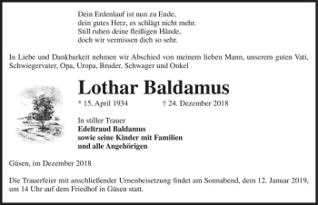 Traueranzeige von Lothar Baldamus  von Magdeburger Volksstimme