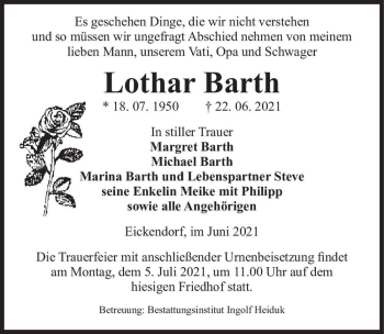 Traueranzeige von Lothar Barth  von Magdeburger Volksstimme