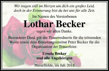 Traueranzeige von Lothar Becker  von Magdeburger Volksstimme
