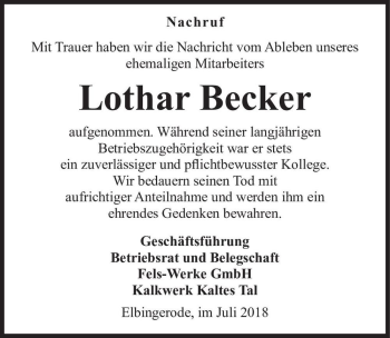Traueranzeige von Lothar Becker  von Magdeburger Volksstimme