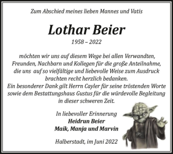 Traueranzeige von Lothar Beier  von Magdeburger Volksstimme