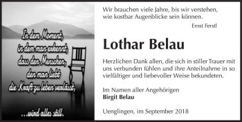 Traueranzeige von Lothar Belau  von Magdeburger Volksstimme