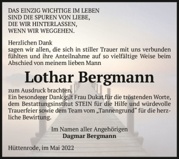 Traueranzeige von Lothar Bergmann  von Magdeburger Volksstimme