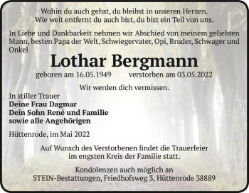 Traueranzeige von Lothar Bergmann  von Magdeburger Volksstimme