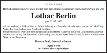 Traueranzeige von Lothar Berlin  von Magdeburger Volksstimme