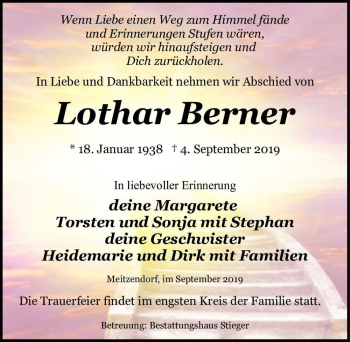 Traueranzeige von Lothar Berner  von Magdeburger Volksstimme