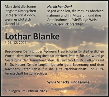 Traueranzeige von Lothar Blanke  von Magdeburger Volksstimme