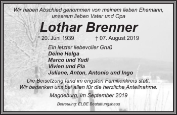 Traueranzeige von Lothar Brenner  von Magdeburger Volksstimme
