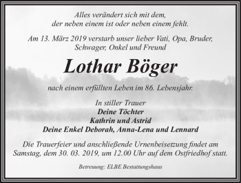 Traueranzeige von Lothar Böger  von Magdeburger Volksstimme