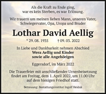 Traueranzeige von Lothar David Aellig  von Magdeburger Volksstimme