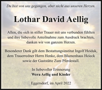 Traueranzeige von Lothar David Aellig  von Magdeburger Volksstimme