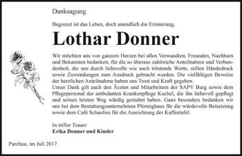 Traueranzeige von Lothar Donner  von Magdeburger Volksstimme