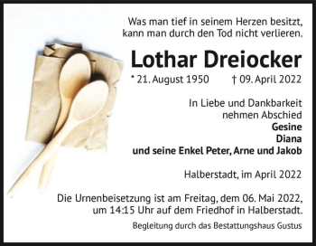Traueranzeige von Lothar Dreiocker  von Magdeburger Volksstimme