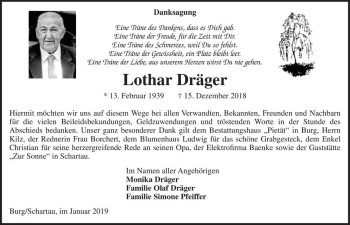 Traueranzeige von Lothar Dräger  von Magdeburger Volksstimme