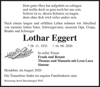 Traueranzeige von Lothar Eggert  von Magdeburger Volksstimme