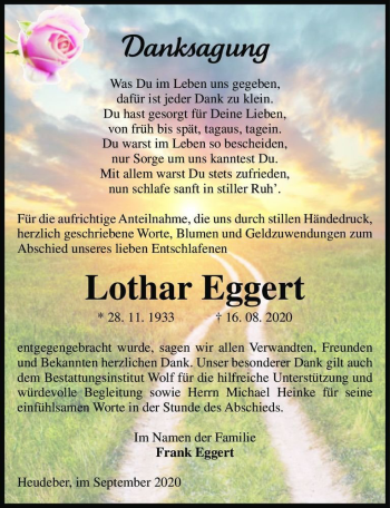 Traueranzeige von Lothar Eggert  von Magdeburger Volksstimme