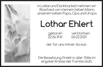 Traueranzeige von Lothar Ehlert  von Magdeburger Volksstimme