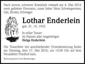 Traueranzeige von Lothar Enderlein  von Magdeburger Volksstimme