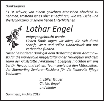 Traueranzeige von Lothar Engel  von Magdeburger Volksstimme
