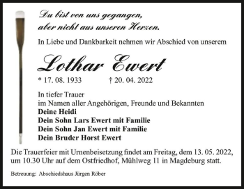 Traueranzeige von Lothar Ewert  von Magdeburger Volksstimme