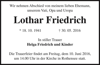 Traueranzeige von Lothar Friedrich  von Magdeburger Volksstimme