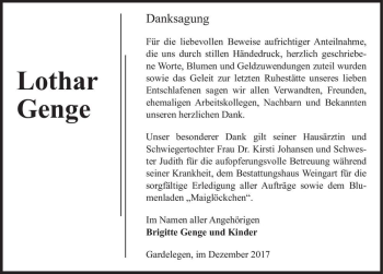 Traueranzeige von Lothar Genge  von Magdeburger Volksstimme