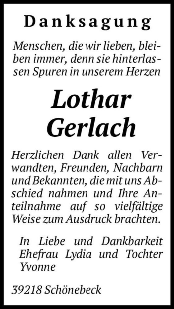 Traueranzeige von Lothar Gerlach  von Magdeburger Volksstimme