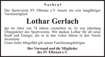 Traueranzeige von Lothar Gerlach  von Magdeburger Volksstimme