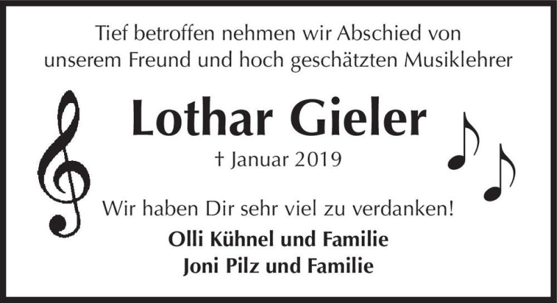  Traueranzeige für Lothar Gieler  vom 09.02.2019 aus Magdeburger Volksstimme